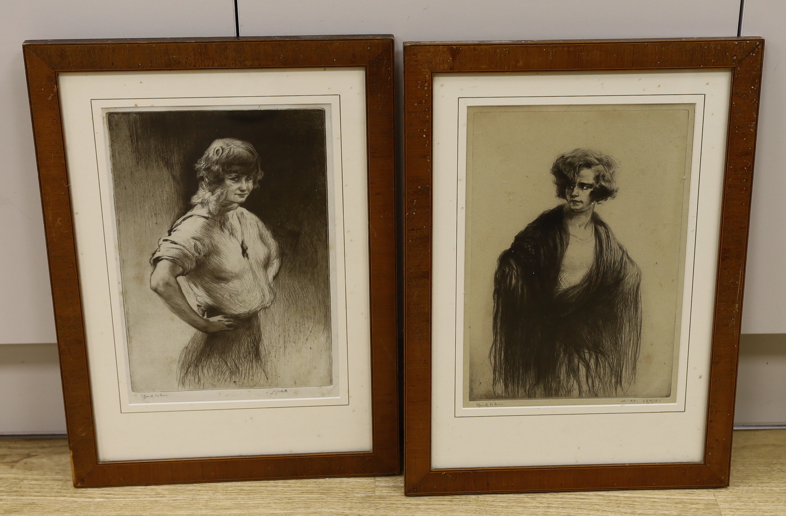 Edgar Chahine (French, 1874-1947), two etchings, 'Gigolette' and 'Nina, Venise', each signed in pencil, largest 33 x 23cm